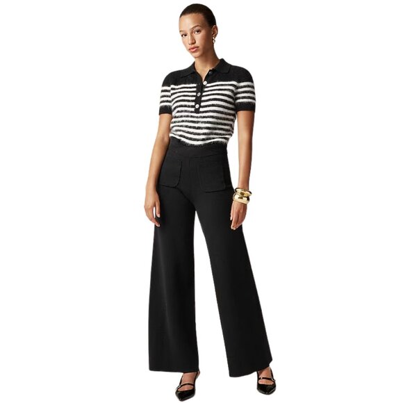 J.CREW Black Wide Leg Sweater Knit Sailor Pants Size Large - Picture 2 of 9